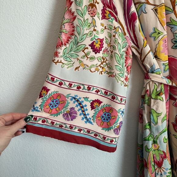 New ZARA Floral Printed Long Kimono Belted Side Slits Fully Lined Size Small S - Picture 7 of 11
